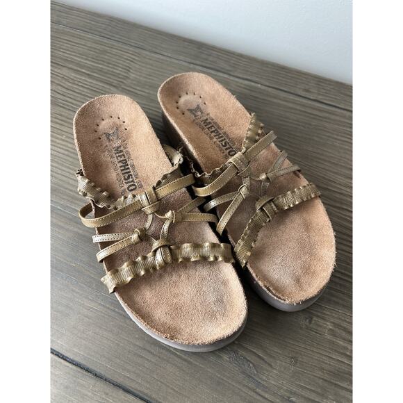 Mephisto Shoes - Mephisto Sandals Womens Sz 8 EU 38 Strappy Brown Leather Slides Slip Ons